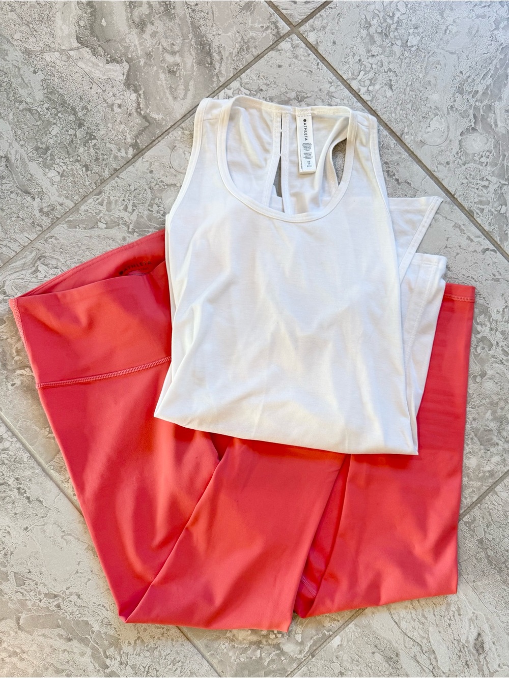 Set! Athleta White Tie-Back Tank (XS) & Elation 7/8 Coral Pink Leggings (XXS)